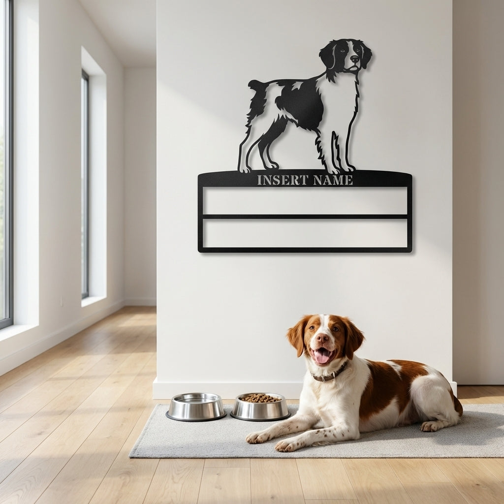 Personalized Brittany Dog Rosette Name Metal Sign Champion Display