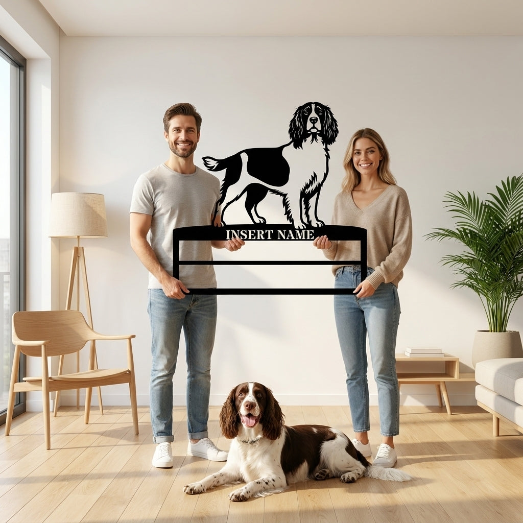Personalized English Springer Spaniel Rosette Name Metal Sign Champion Display