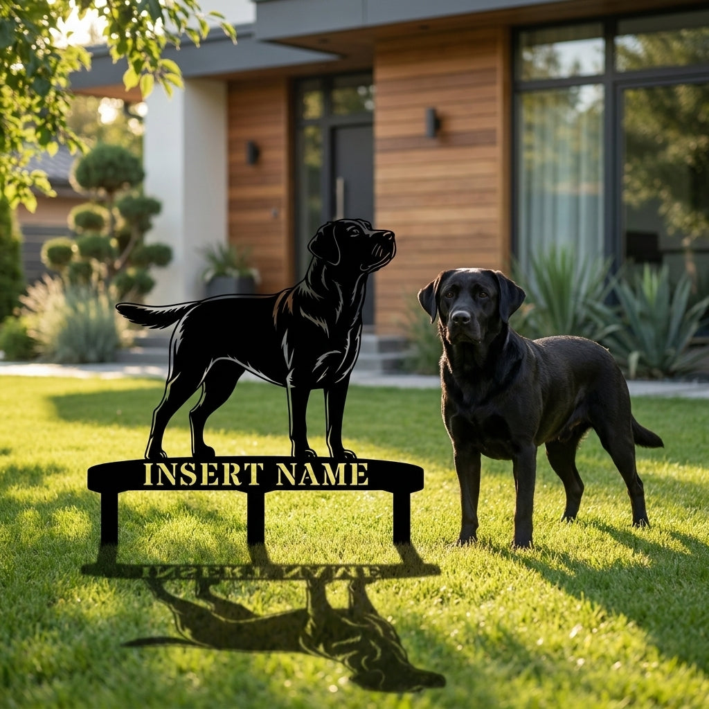 Personalized Labrador Retriever Garden Metal Sign With Stakes. Custom Dog Name Gift
