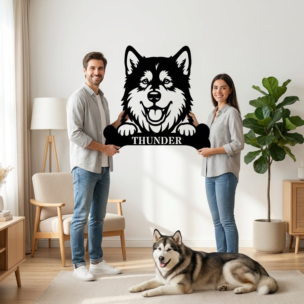 Personalized Alaskan Malamute With Bone Name Metal Sign