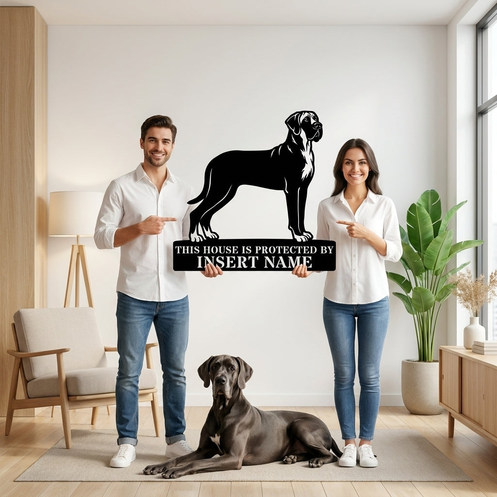 Personalized Granddanois Dog Guard Metal Sign. Custom Dog Name Wall Decor