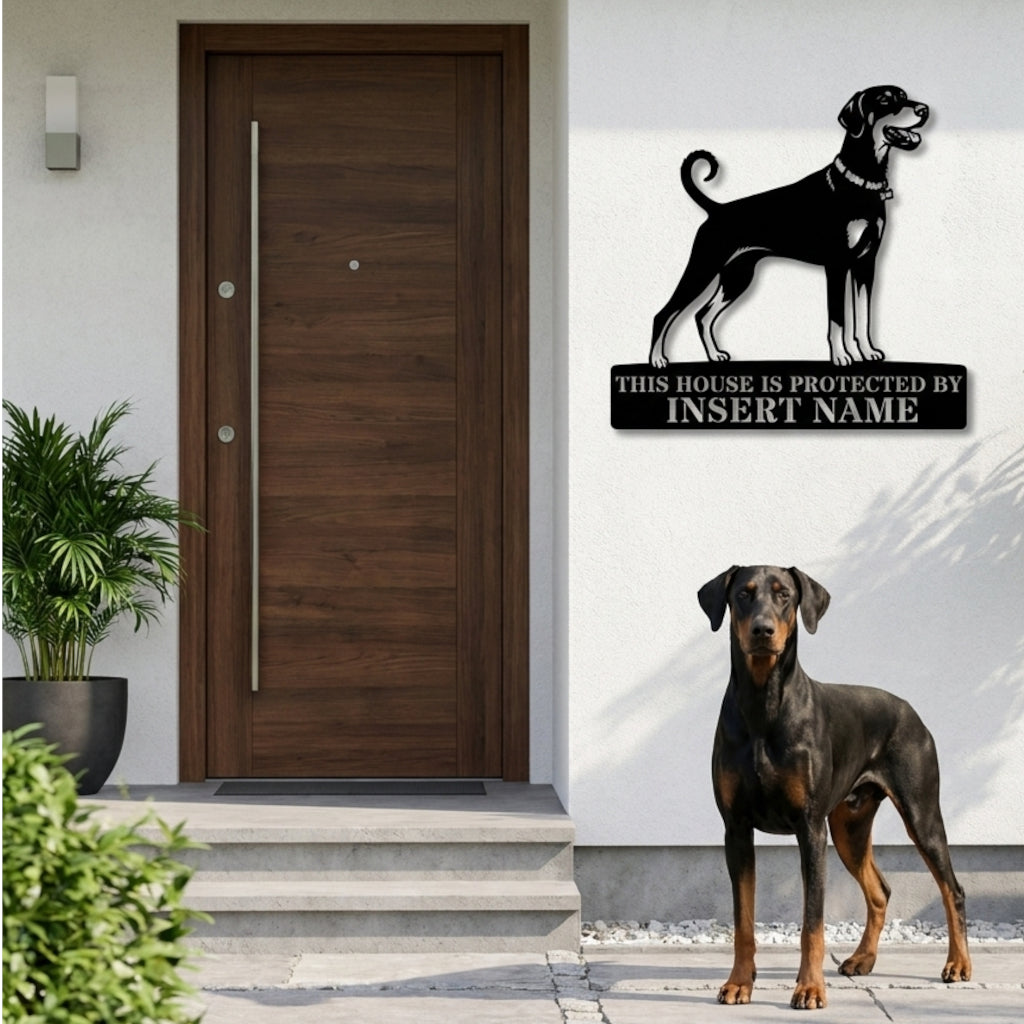 Dobermann Guard Dog Name Metal Sign. Custom Dog  Wall Decor