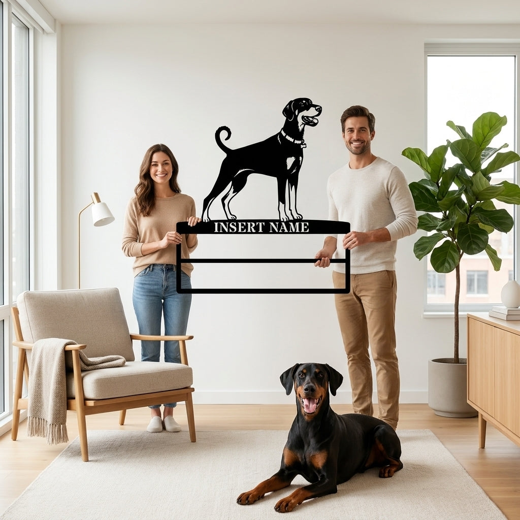 Personalized Dobermann Rosette Name Metal Sign Champion Display