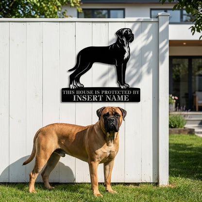 Personalized Bullmastiff Dog Guard Metal Sign. Custom Dog Name Wall Decor