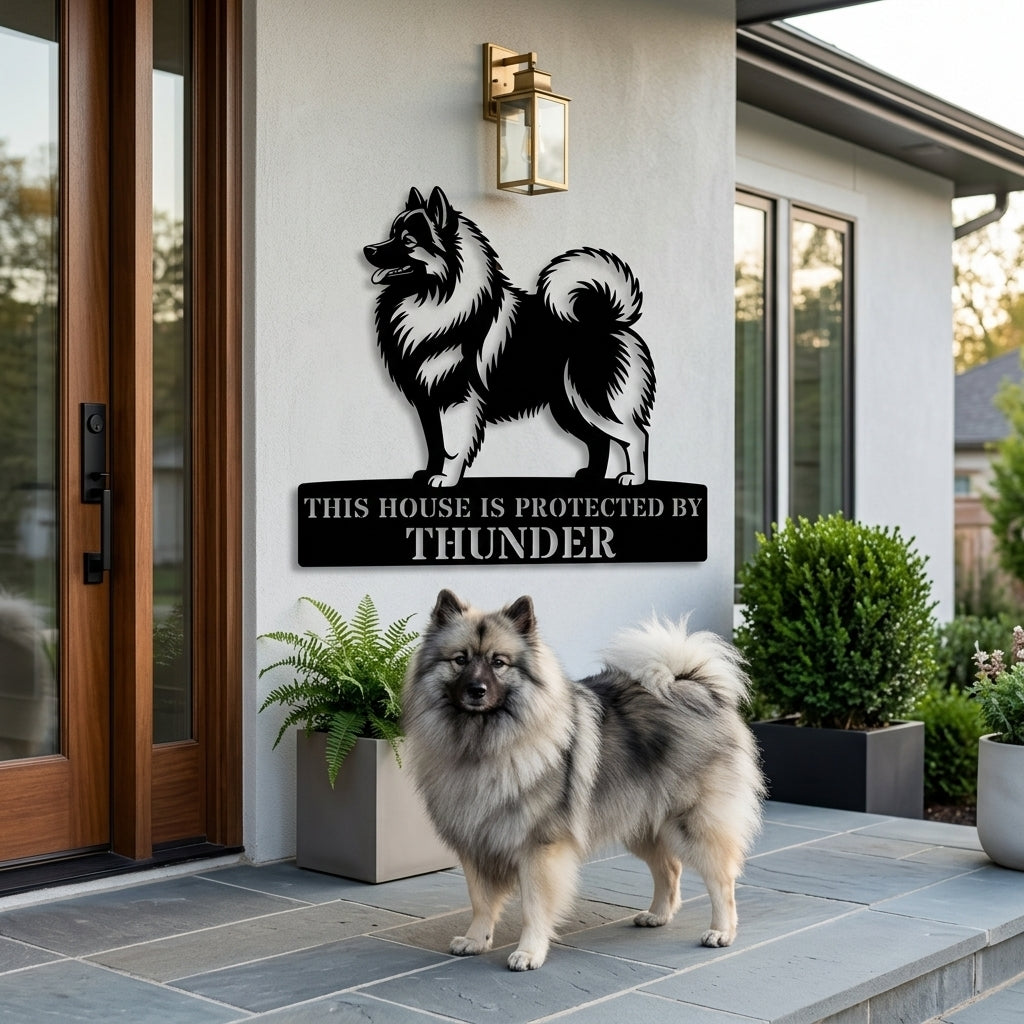 Personalized Keeshond Guard Metal Sign. Custom Wolfspitz Name Wall Decor