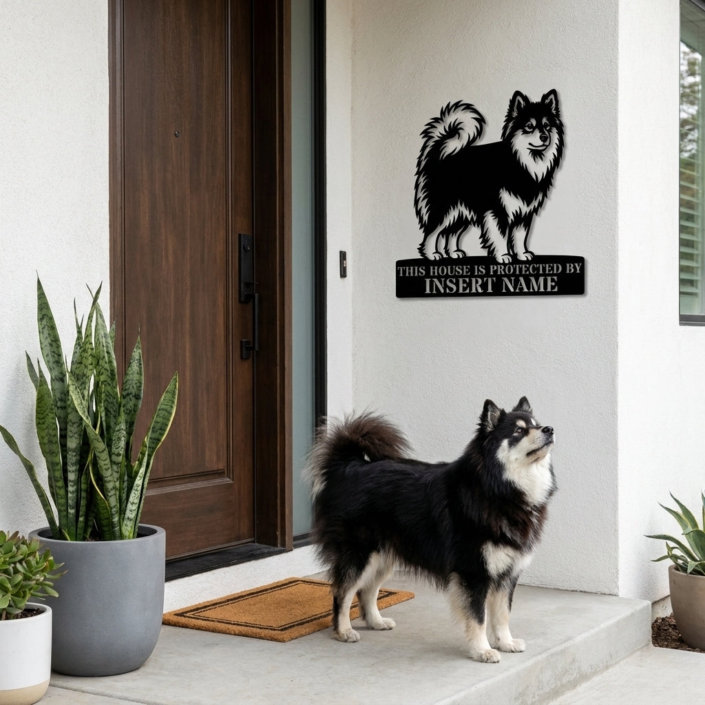 Personalized Finnish Lapphund Guard Metal Sign. Custom Dog Name Wall Decor