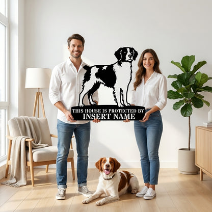 Personalized Brittany Dog Guard Metal Sign. Custom Dog Name Wall Decor