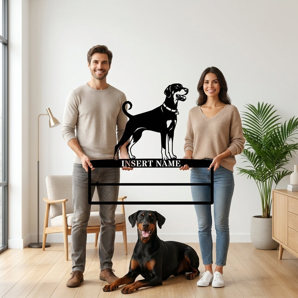 Personalized Dobermann Rosette Name Metal Sign Champion Display