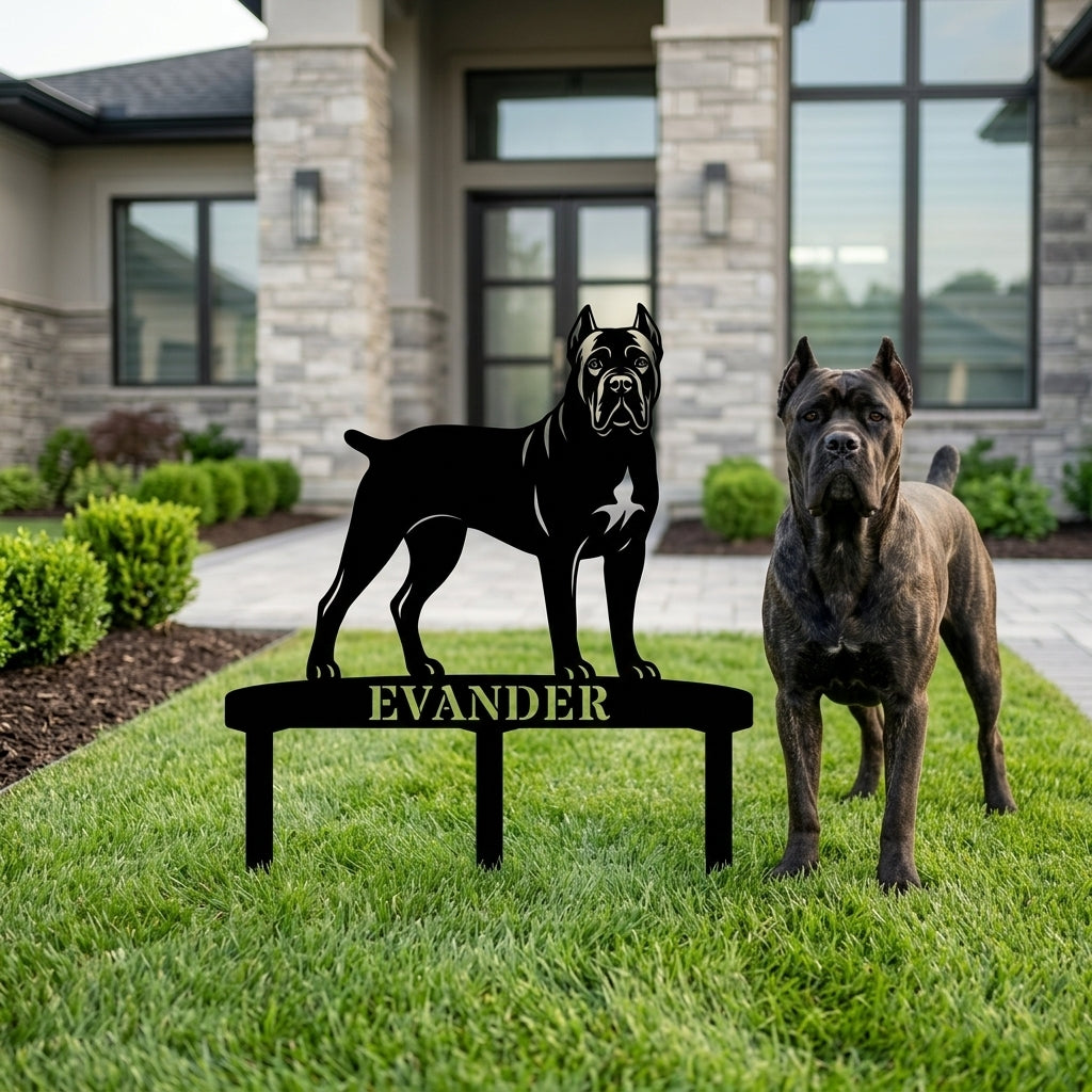 Personalized Cane Corso Garden Metal Sign With Stakes. Custom Dog Plaque Name Gift