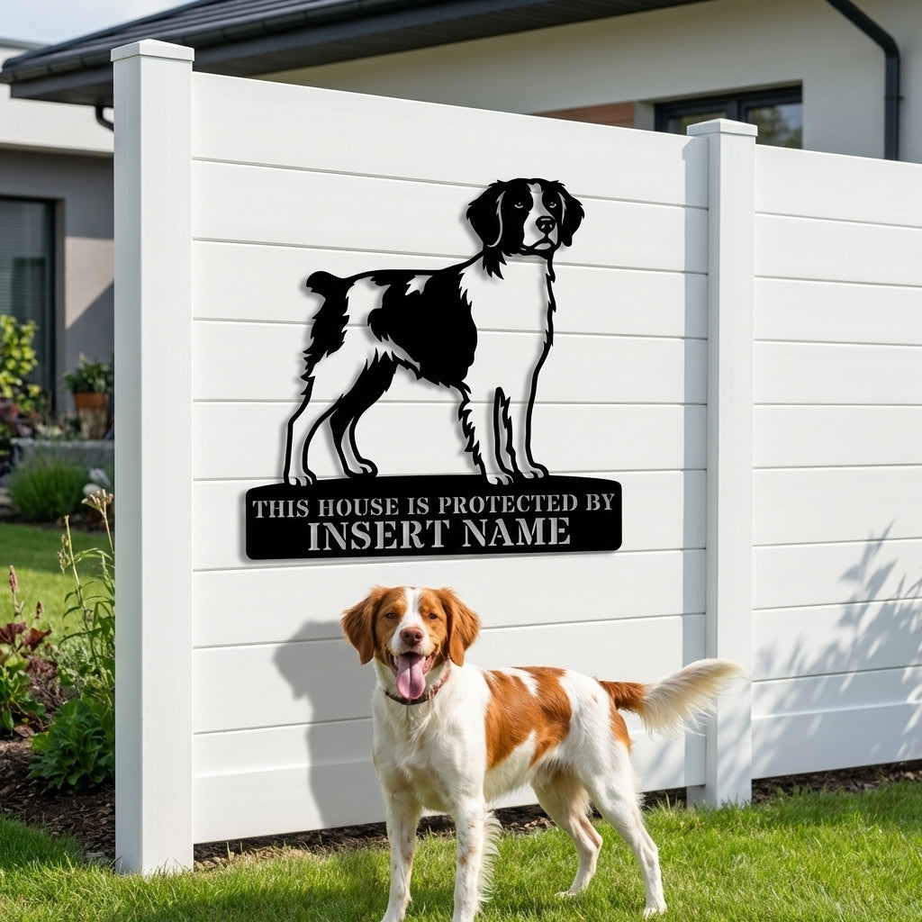 Personalized Brittany Dog Guard Metal Sign. Custom Dog Name Wall Decor