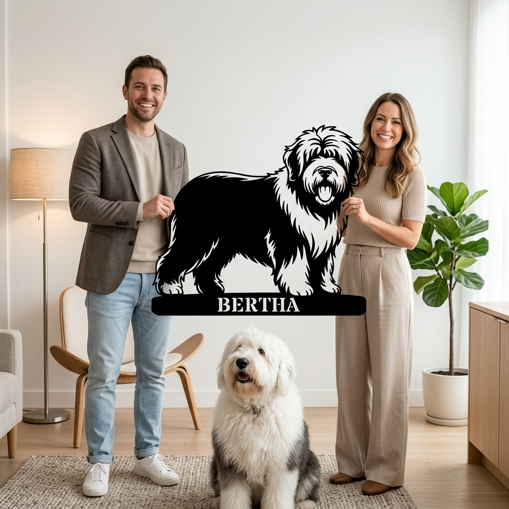 Personalized Old English Sheepdog Metal Sign. Custom Dog Owner Wall Decor Gift