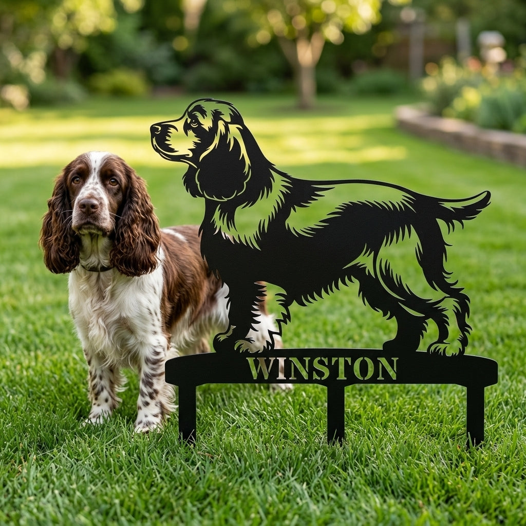 Personalized Cocker Spaniel Garden Metal Sign With Stakes. Custom Dog Lover Name Gift