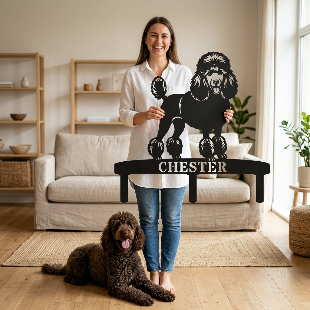 Poodle Personalized  Garden Metal Sign With Stakes. Custom Dog Name Gift
