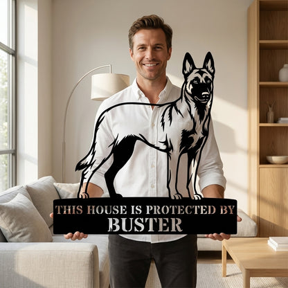 Personalized Belgian Shepherd Guard Metal Sign. Custom Dog Name Wall Decor