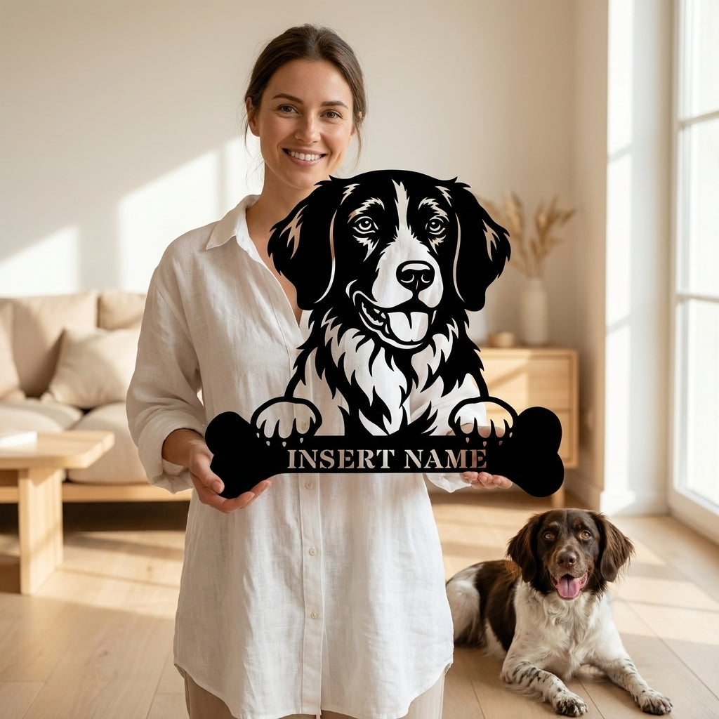 Personalized Small Munsterlander With Bone Metal Sign. Custom Dog Name Decor