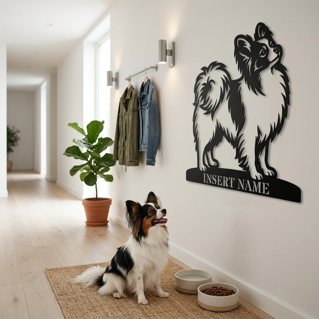 Personalized Papillon Dog Name Metal Sign. Custom Dog Owner Wall Decor Gift