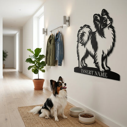 Personalized Papillon Dog Name Metal Sign. Custom Dog Owner Wall Decor Gift