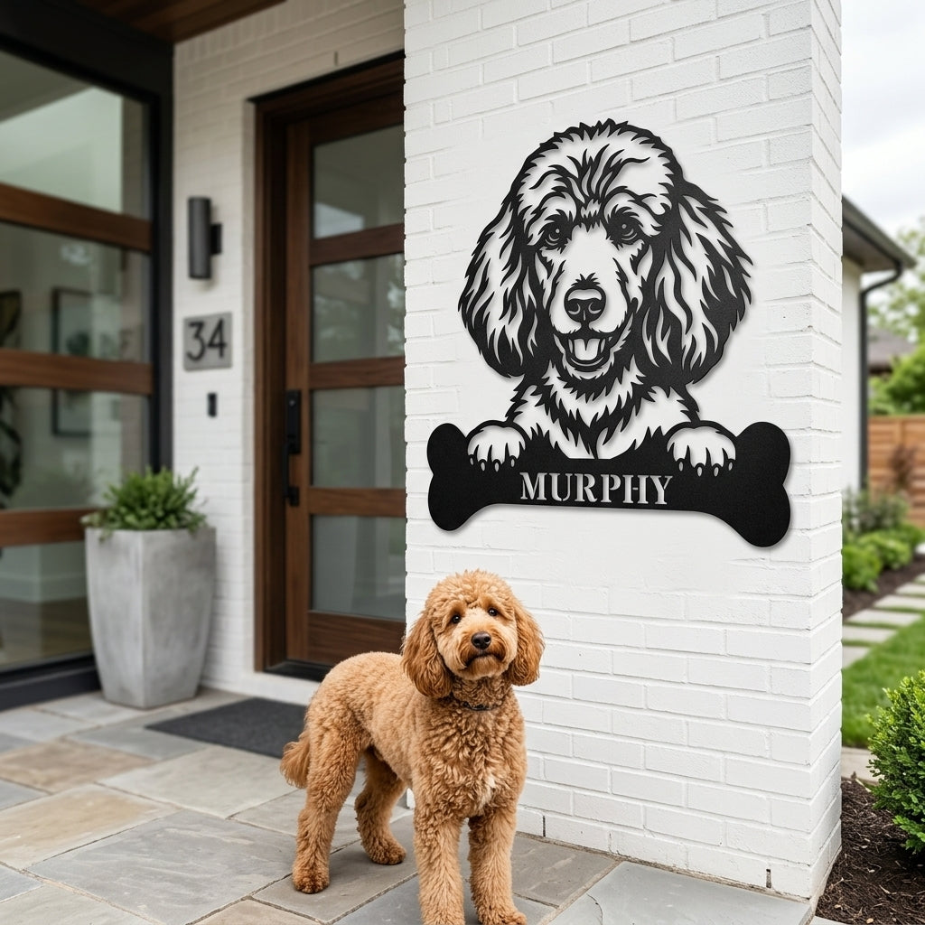 Personalized Poodle With Bone Name Metal Sign. Funny Custom Dog Wall Decor Gift