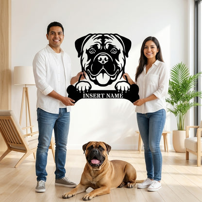 Personalized Bullmastiff Dog With Bone Metal Sign. Custom Funny Dog Name Decor