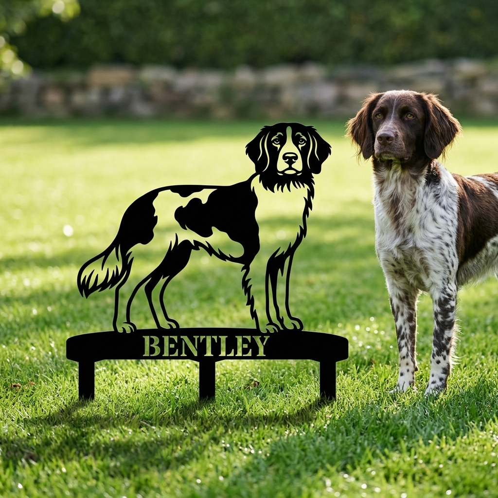Personalized Small Munsterlander Garden Metal Sign With Stakes. Custom Dog Lover Name Gift