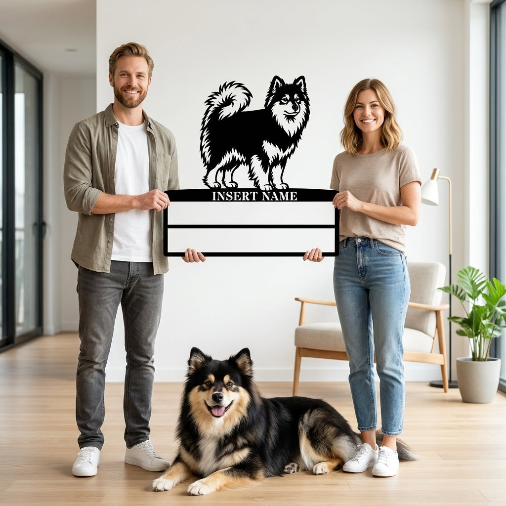 Personalized Finnish Lapphund Rosette Metal Sign. Custom Dog Name Champion Display