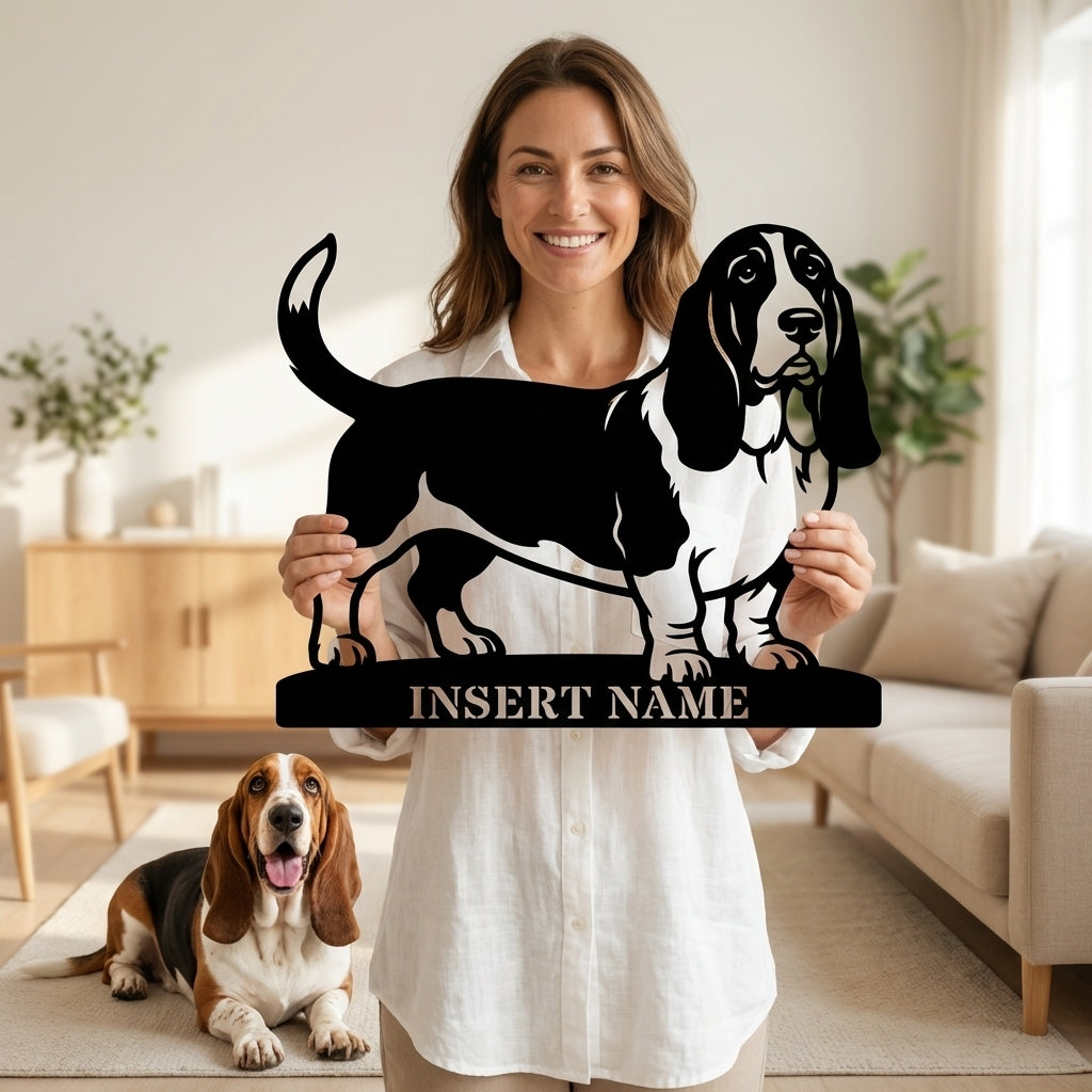 Personalized basset hound Metal Sign. Custom Dog Owner Wall Decor Gift