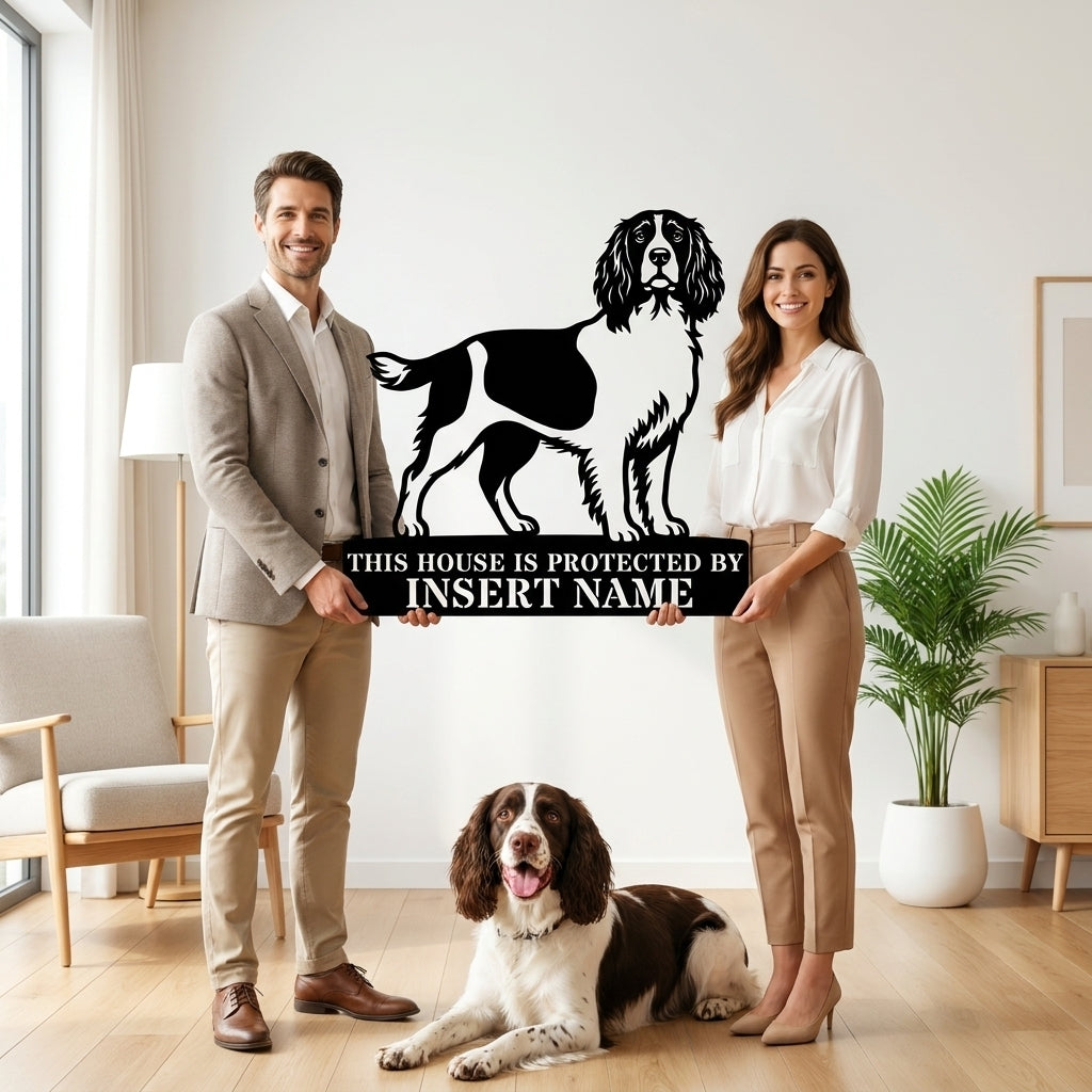 Personalized English Springer Spaniel Guard Metal Sign. Custom Dog Name Wall Decor