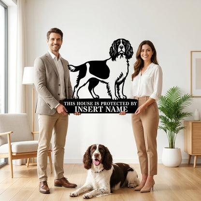 Personalized English Springer Spaniel Guard Metal Sign. Custom Dog Name Wall Decor