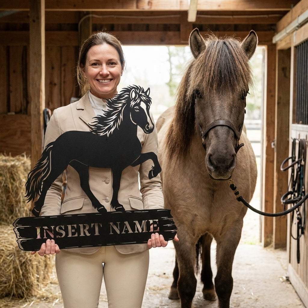 Custom Icelandic Horsename Metal Sign. Personalized Horsebarn Wall Decor Gift