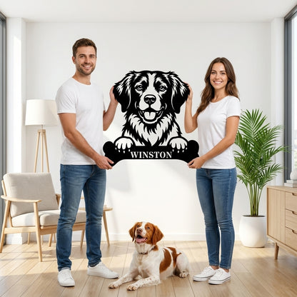Personalized Brittany Dog With Bone Metal Sign. Custom Dog Name Decor