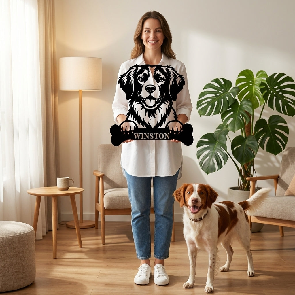 Personalized Brittany Dog With Bone Metal Sign. Custom Dog Name Decor