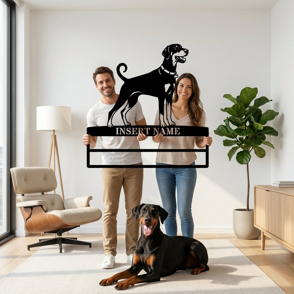 Personalized Dobermann Rosette Name Metal Sign Champion Display