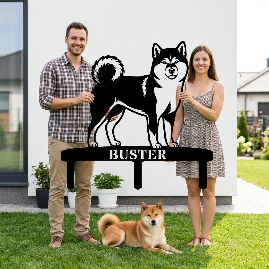 Personalized Shiba Inu Garden Metal Sign With Stakes. Custom Dog Plaque Name Gift