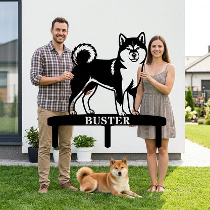 Personalized Shiba Inu Garden Metal Sign With Stakes. Custom Dog Plaque Name Gift