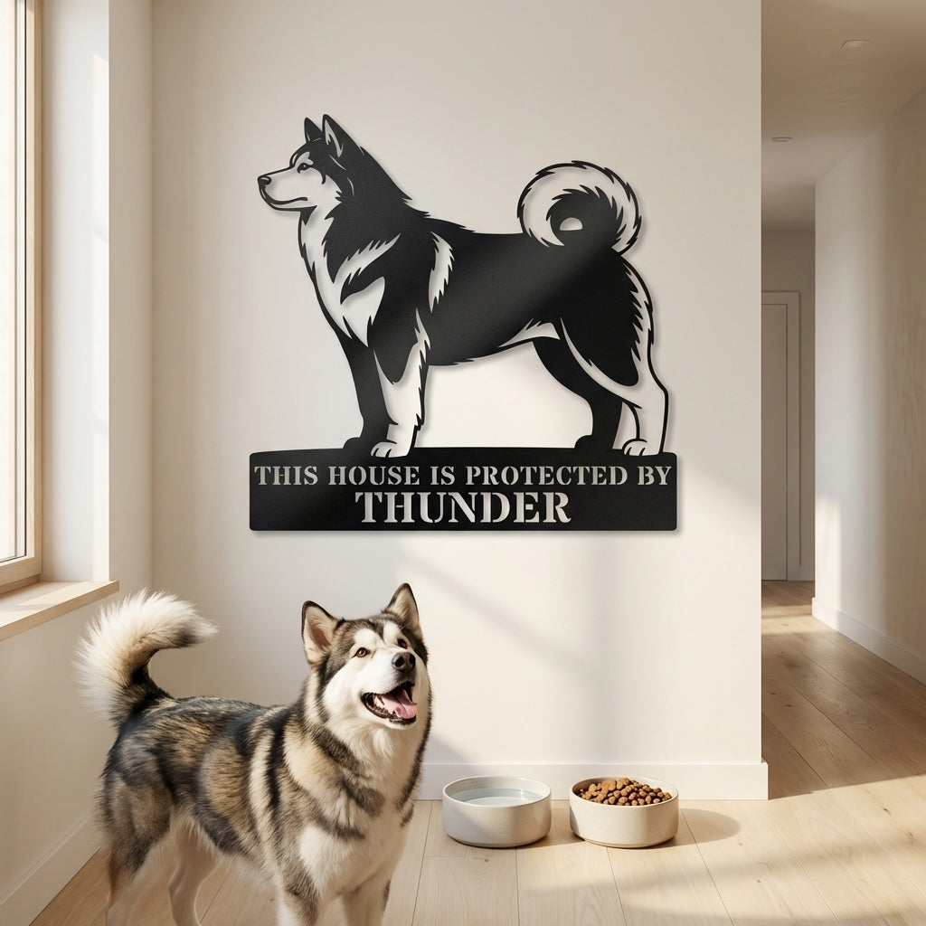 Personalized Alaskan Malamute Guard Metal Sign. Custom Dog Name Wall Decor