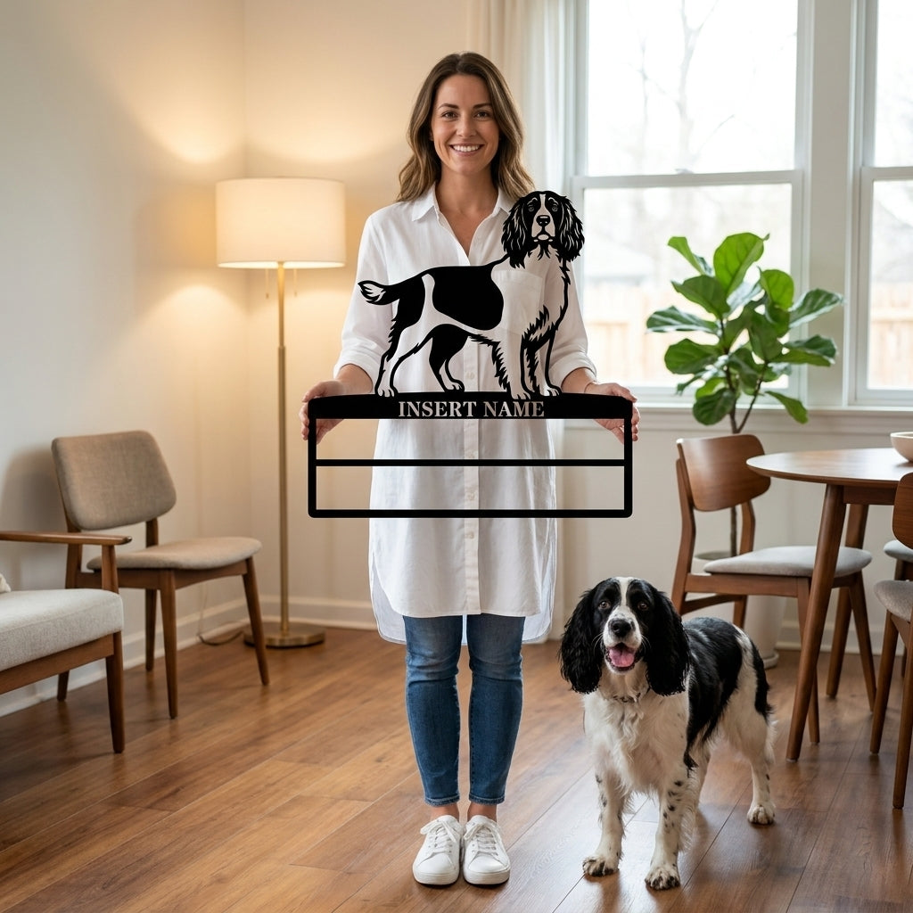 Personalized English Springer Spaniel Rosette Name Metal Sign Champion Display
