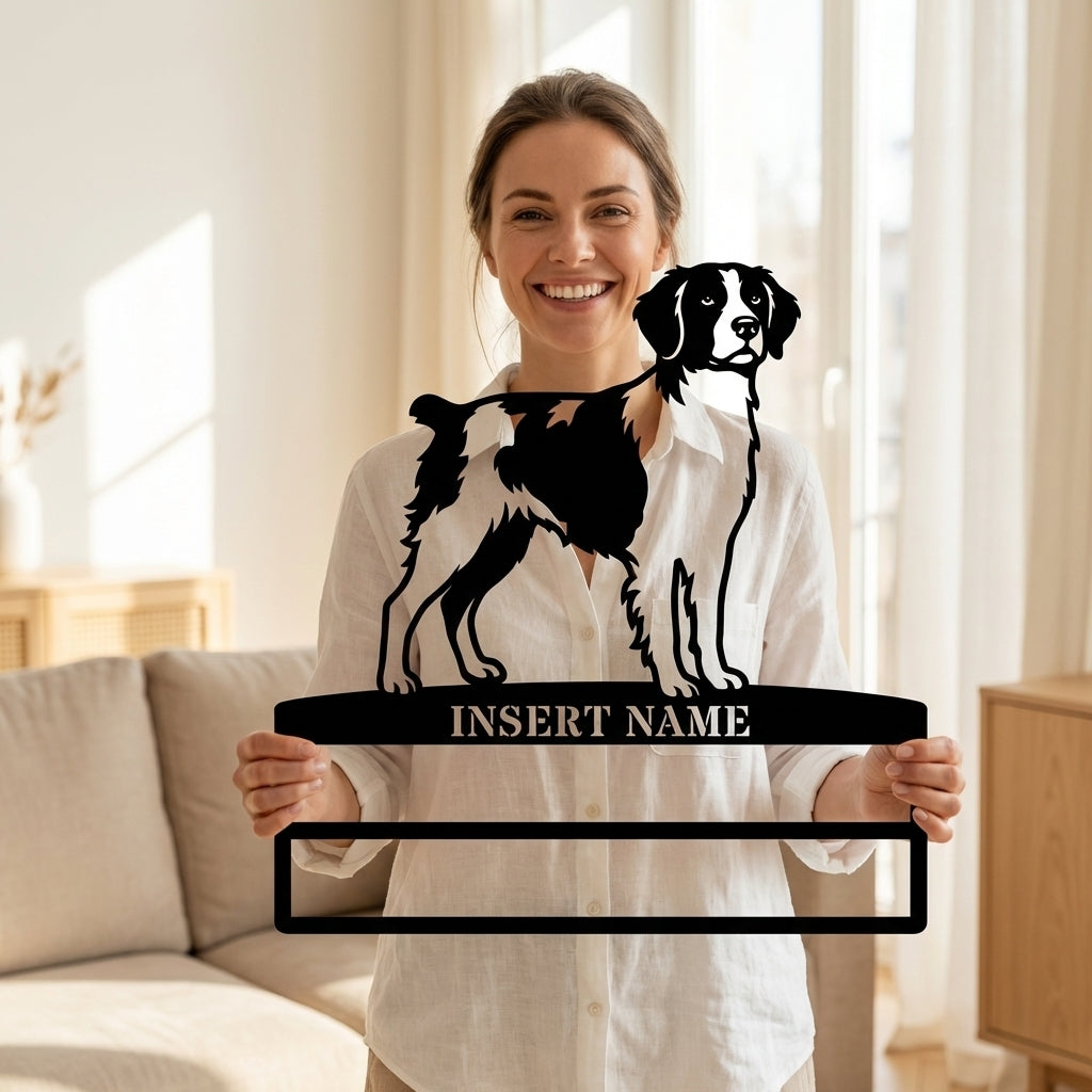 Personalized Brittany Dog Rosette Name Metal Sign Champion Display