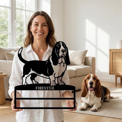 Personalized Basset Hound Rosette Name Metal Sign. Custom Dog Champion Display