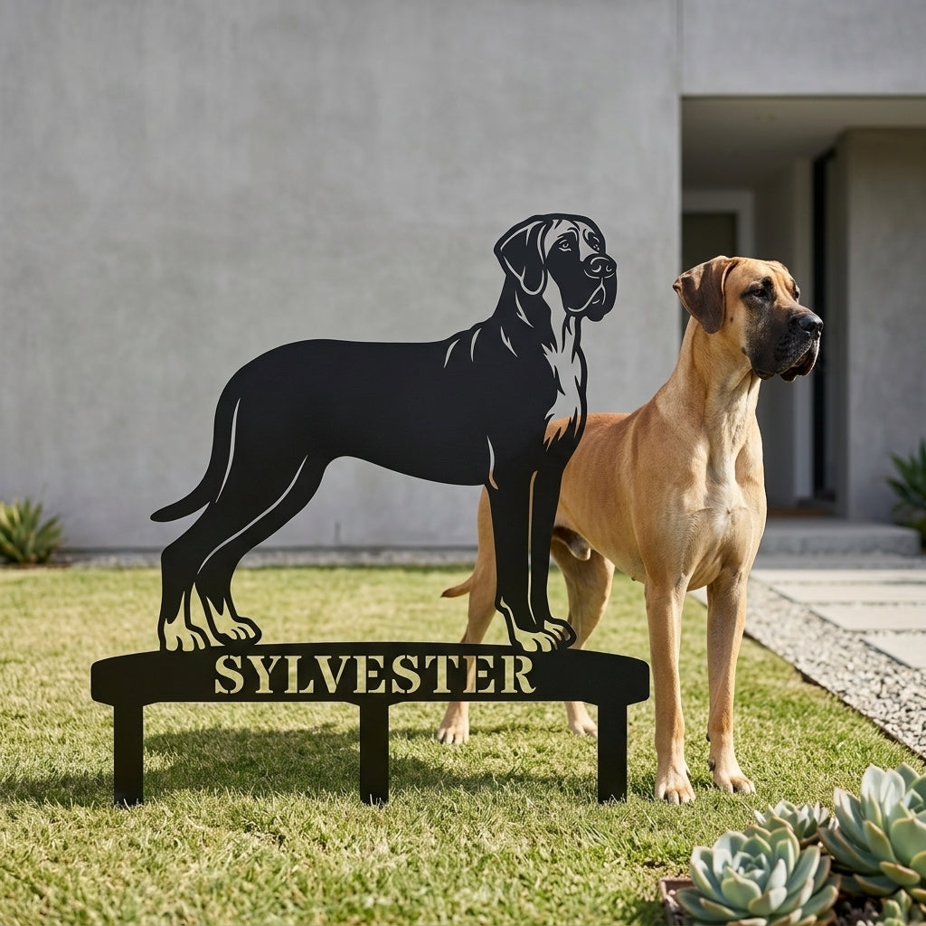 Personalized Granddanois Garden Metal Sign With Stakes. Custom Dog Lover Name Gift