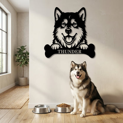 Personalized Alaskan Malamute With Bone Name Metal Sign