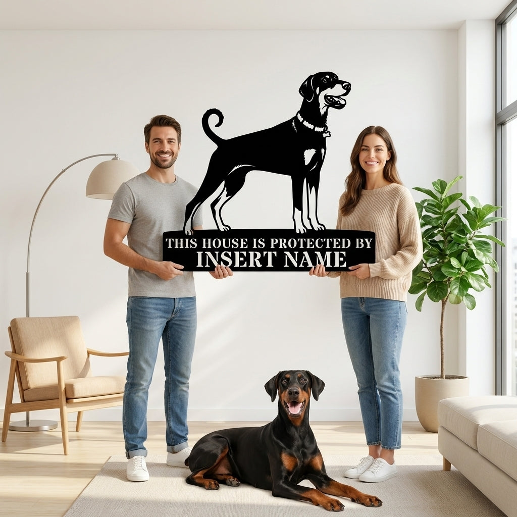 Dobermann Guard Dog Name Metal Sign. Custom Dog  Wall Decor