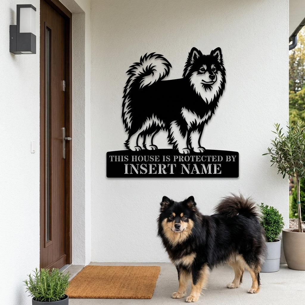 Personalized Finnish Lapphund Guard Metal Sign. Custom Dog Name Wall Decor