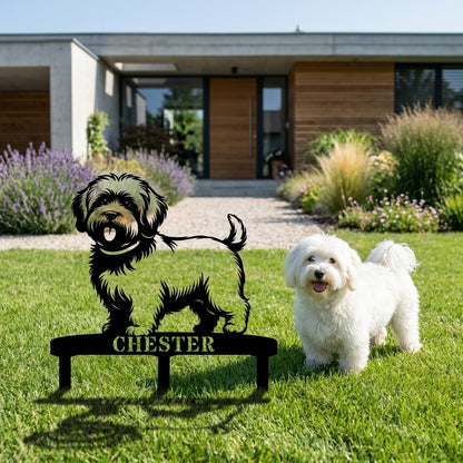 Personalized Coton De Tulear Garden Metal Sign With Stakes. Custom Dog Lover Name Gift