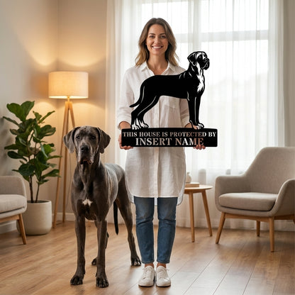 Personalized Granddanois Dog Guard Metal Sign. Custom Dog Name Wall Decor