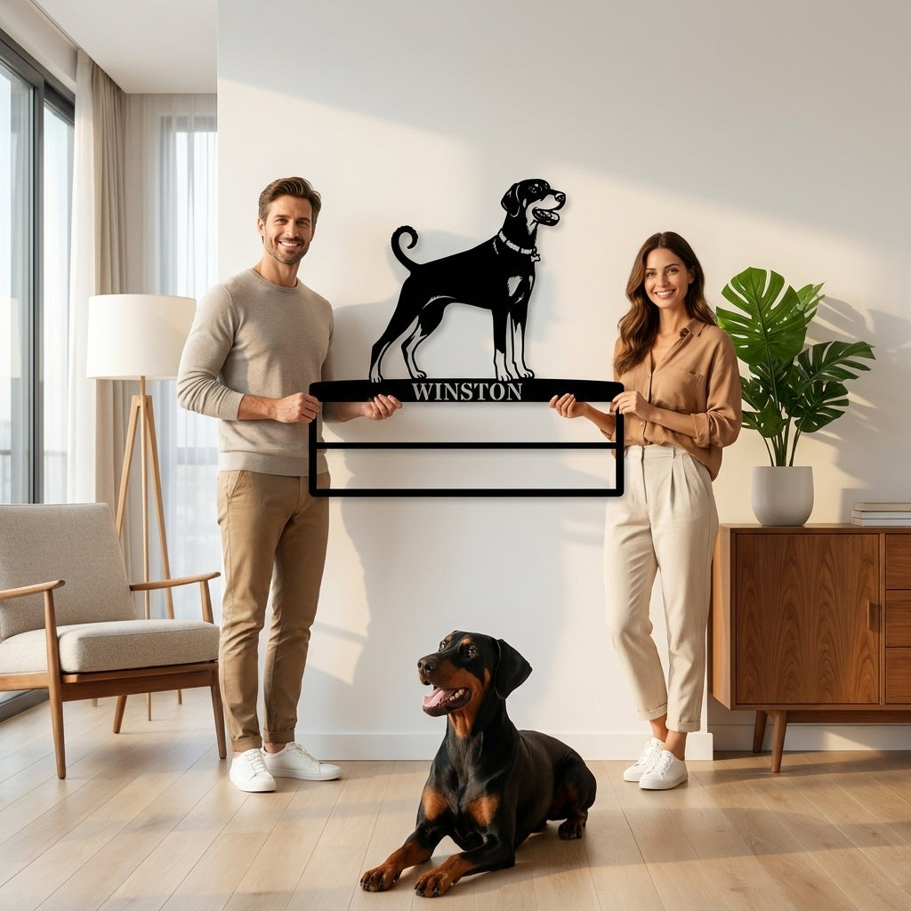 Personalized Dobermann Rosette Name Metal Sign Champion Display