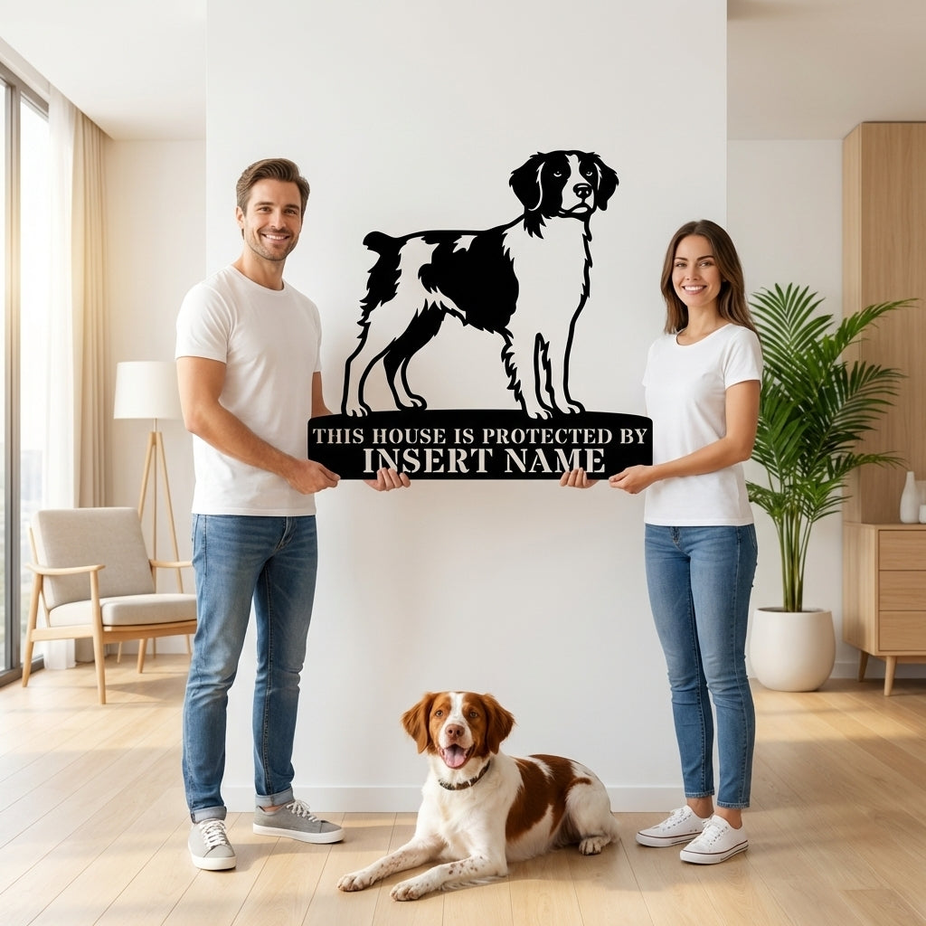 Personalized Brittany Dog Guard Metal Sign. Custom Dog Name Wall Decor