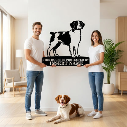 Personalized Brittany Dog Guard Metal Sign. Custom Dog Name Wall Decor