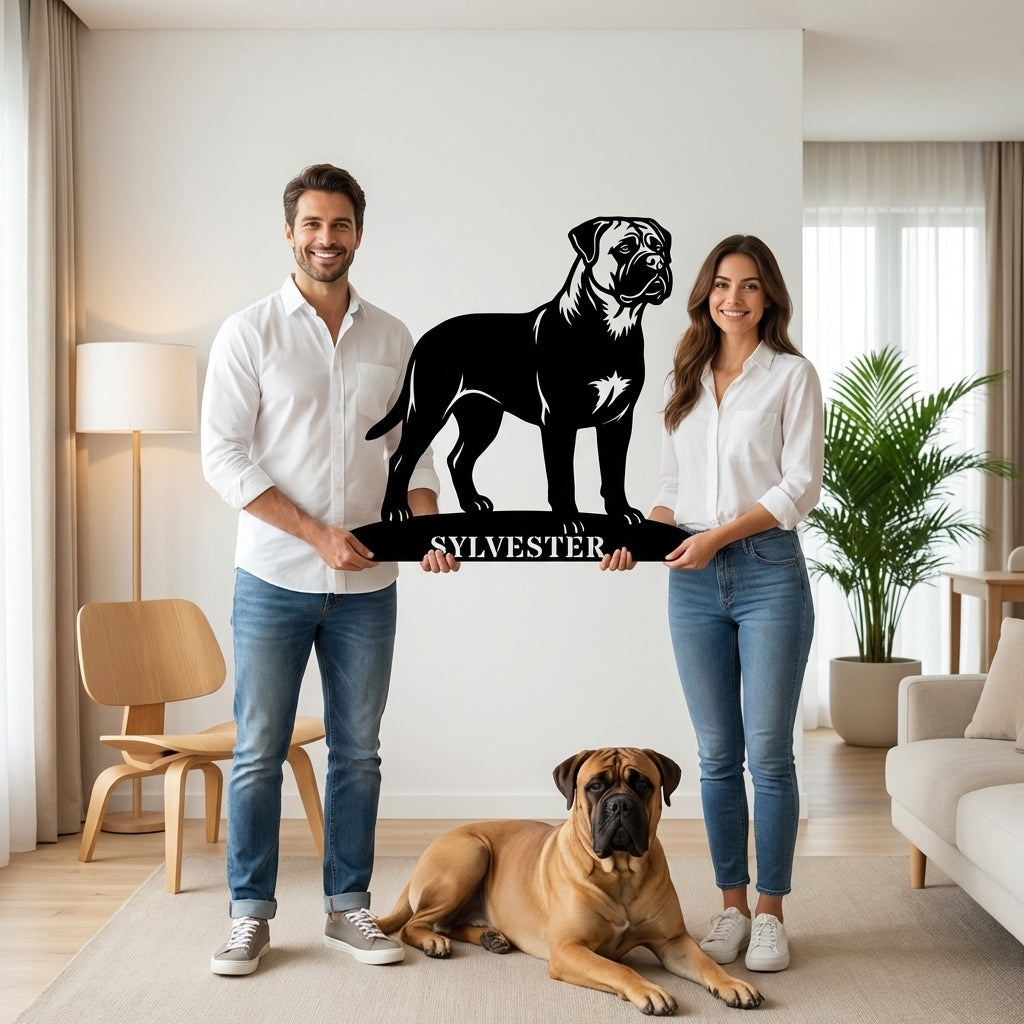 Personalized Bullmastiff Dog Name Metal Sign. Custom Dog Owner Wall Decor Gift