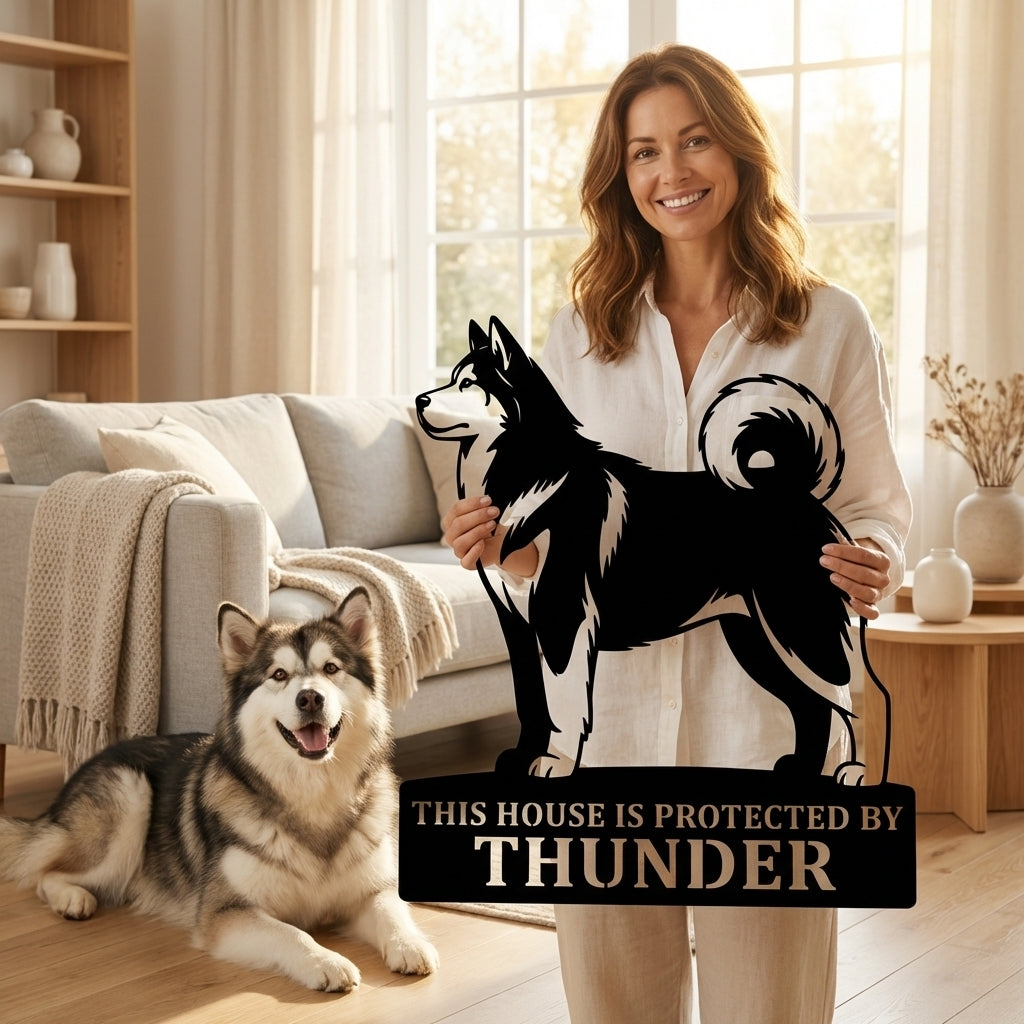 Personalized Alaskan Malamute Guard Metal Sign. Custom Dog Name Wall Decor