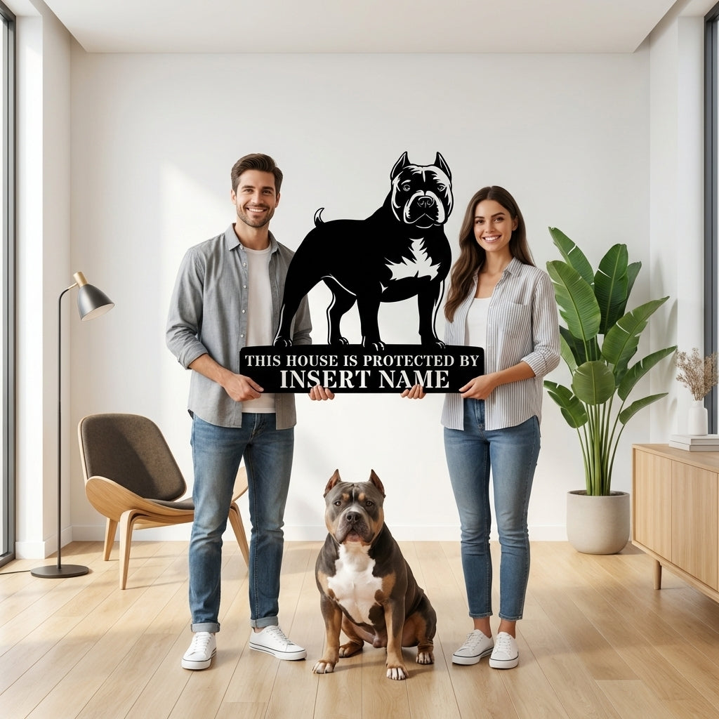 Personalized American Bully Guard Metal Sign. Custom Dog Name Wall Decor